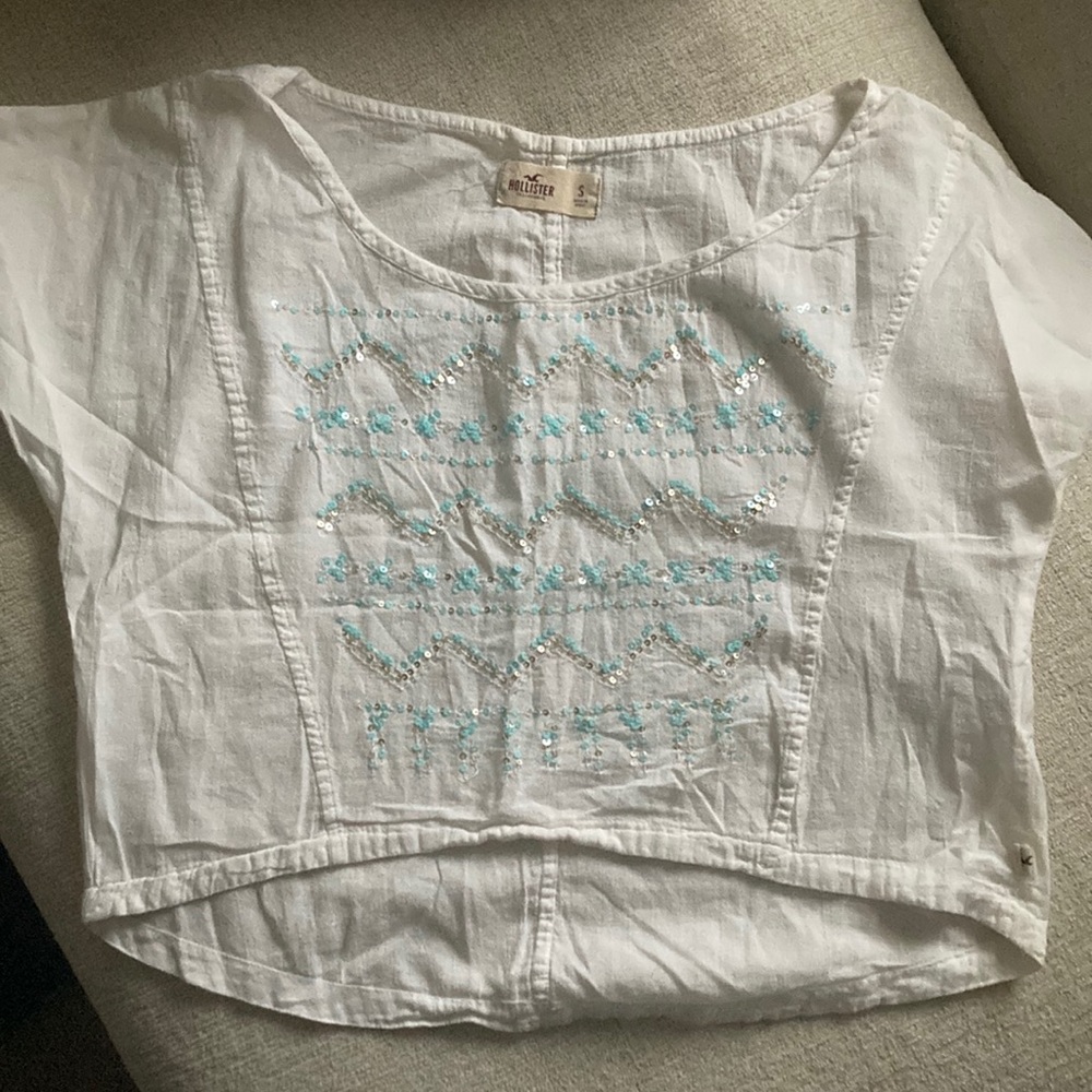 Hollister White Beaded Crop Top